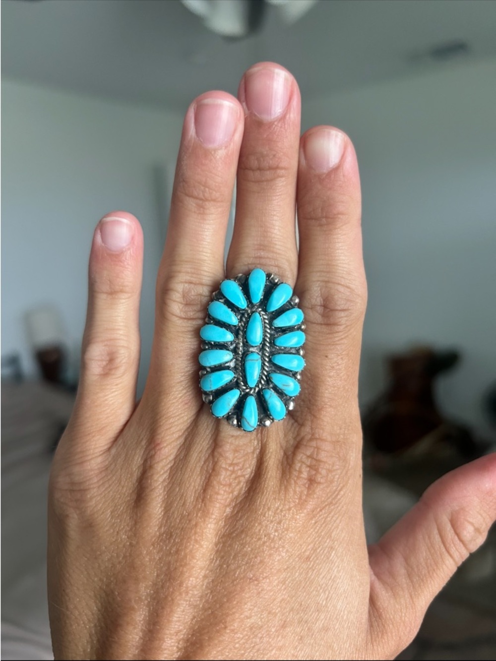 Zuni cluster turquoise ring